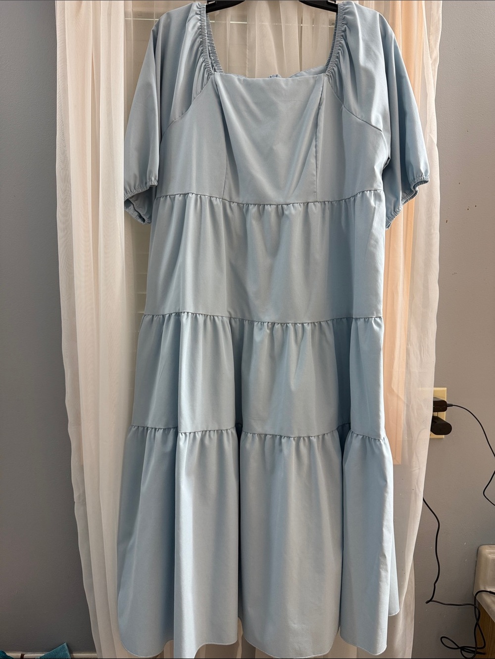 SHEIN Light Blue Tiered Midi Dress with Square Neck